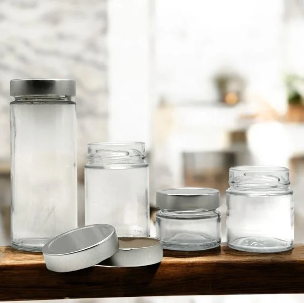 200 ml storage jars with aluminium screw-on lids, crystal clear