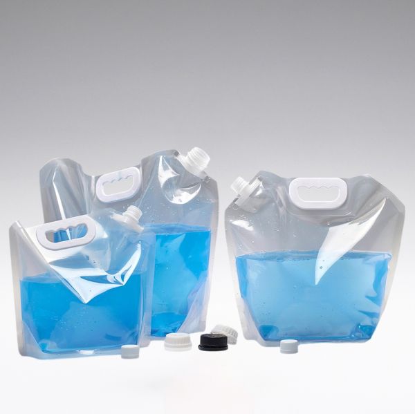 5 Liter Standbodenbeutel Doypack transparent mit Tragegriff weiss