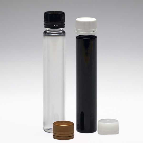 25 ml Mini-Zylinderflaschen aus PET, rund,  PP18,  glasklar