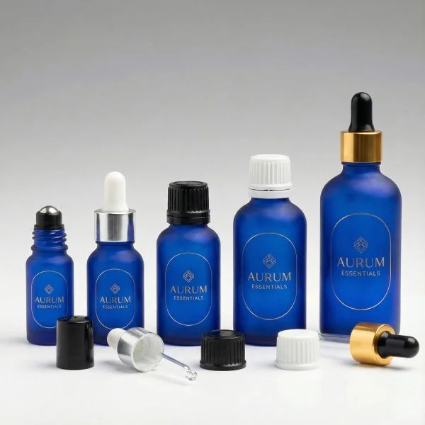 15 ml Bouteilles en verre bleu dépoli DIN18