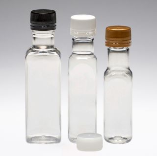 30 ml PET-Mini-Flaschen, quadratisch, PP18,  glasklar