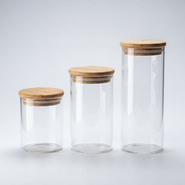 6er Set Vorratsgläser glasklar mit Bambusdeckel (Füllmenge pro Glas ca. 5 dl)